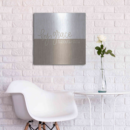 Luxe Metal Art 'By Grace - Through Faith    ' by Imperfect Dust, Metal Wall Art,24x24
