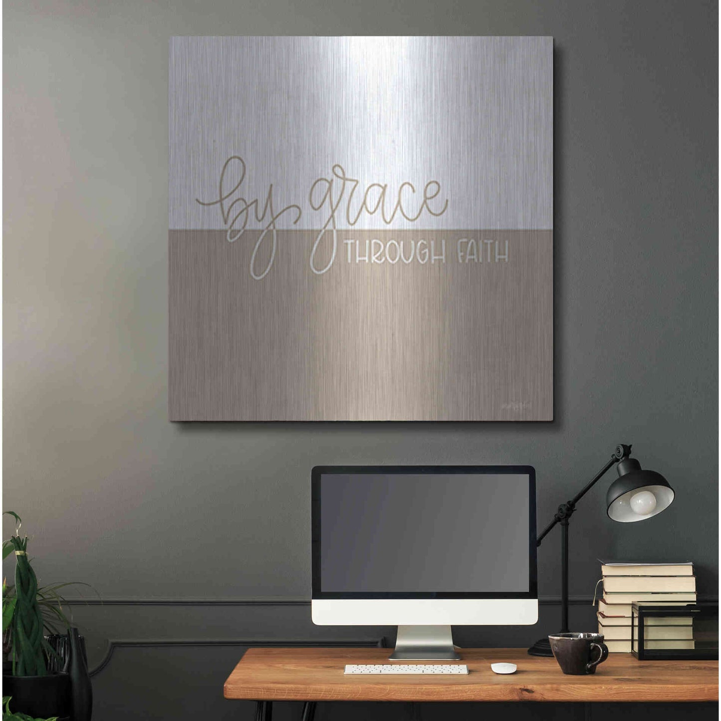 Luxe Metal Art 'By Grace - Through Faith    ' by Imperfect Dust, Metal Wall Art,36x36