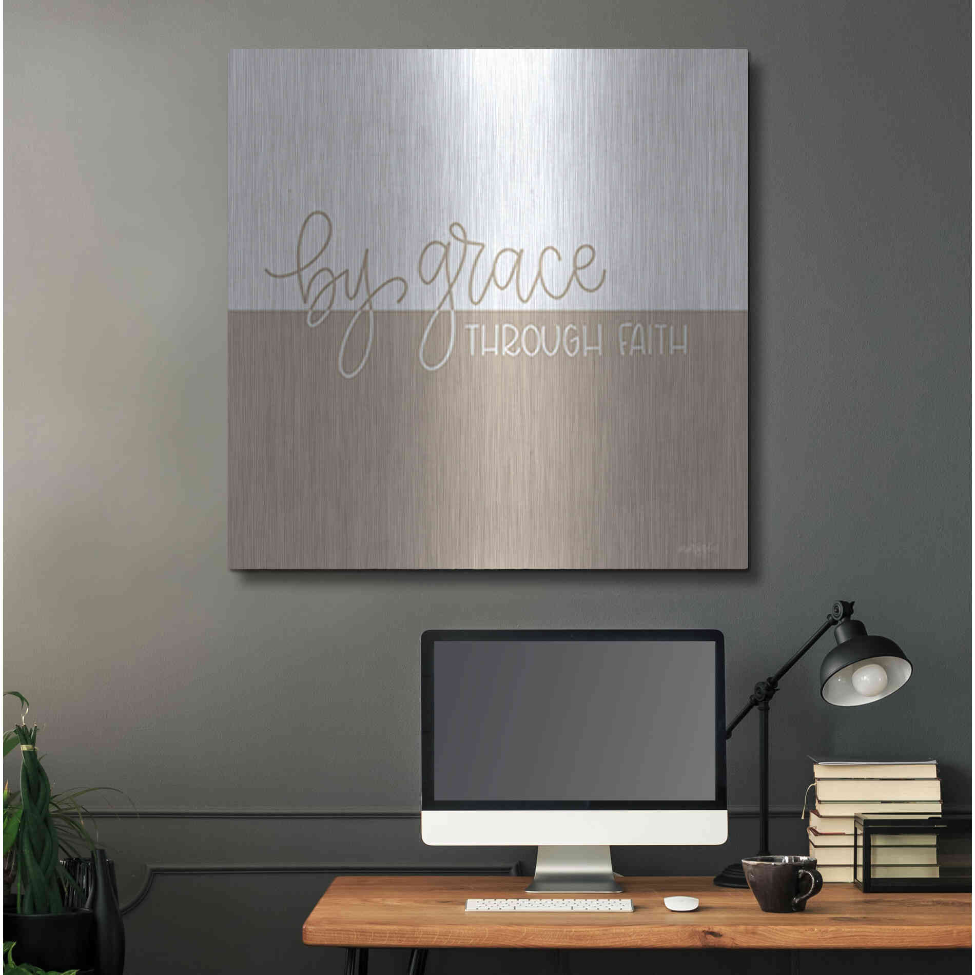 Luxe Metal Art 'By Grace - Through Faith    ' by Imperfect Dust, Metal Wall Art,36x36