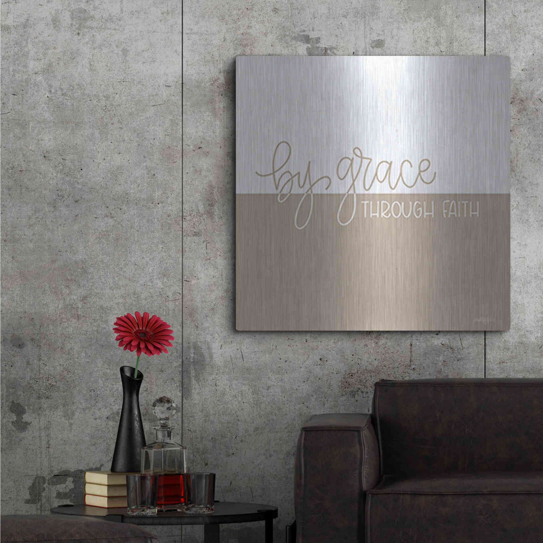 Luxe Metal Art 'By Grace - Through Faith    ' by Imperfect Dust, Metal Wall Art,36x36