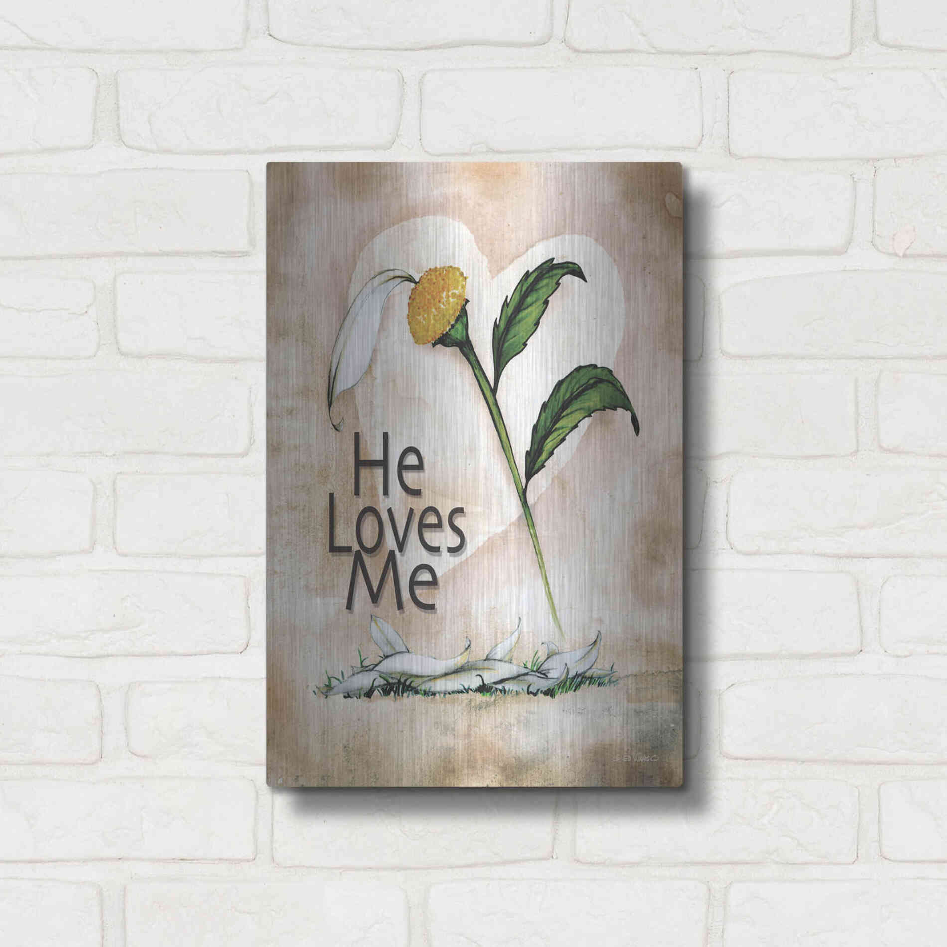 Luxe Metal Art 'He Loves Me' by Ed Wargo, Metal Wall Art,12x16