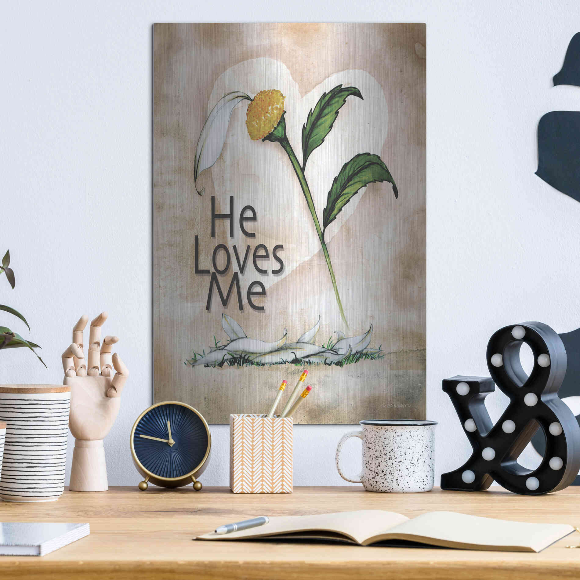 Luxe Metal Art 'He Loves Me' by Ed Wargo, Metal Wall Art,12x16