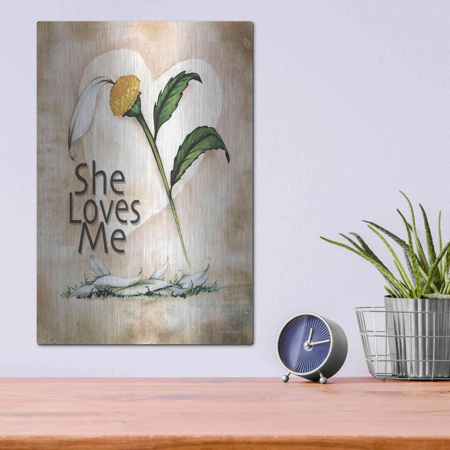 Luxe Metal Art 'She Loves Me' by Ed Wargo, Metal Wall Art,12x16