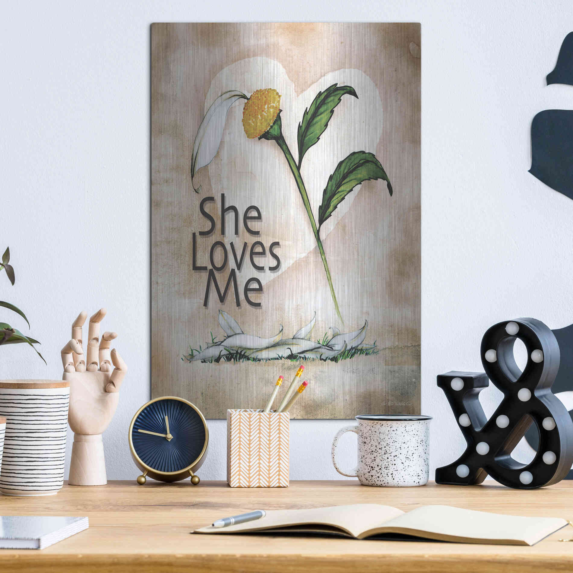 Luxe Metal Art 'She Loves Me' by Ed Wargo, Metal Wall Art,12x16