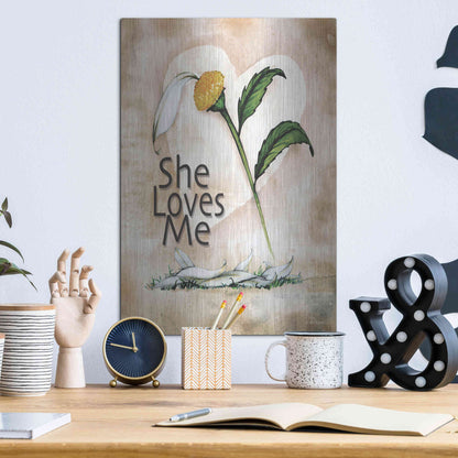 Luxe Metal Art 'She Loves Me' by Ed Wargo, Metal Wall Art,12x16