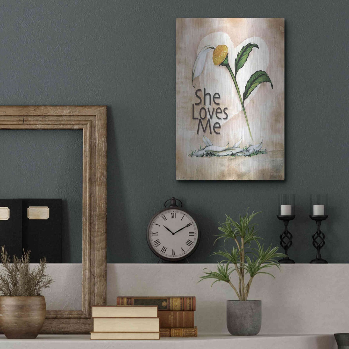 Luxe Metal Art 'She Loves Me' by Ed Wargo, Metal Wall Art,12x16