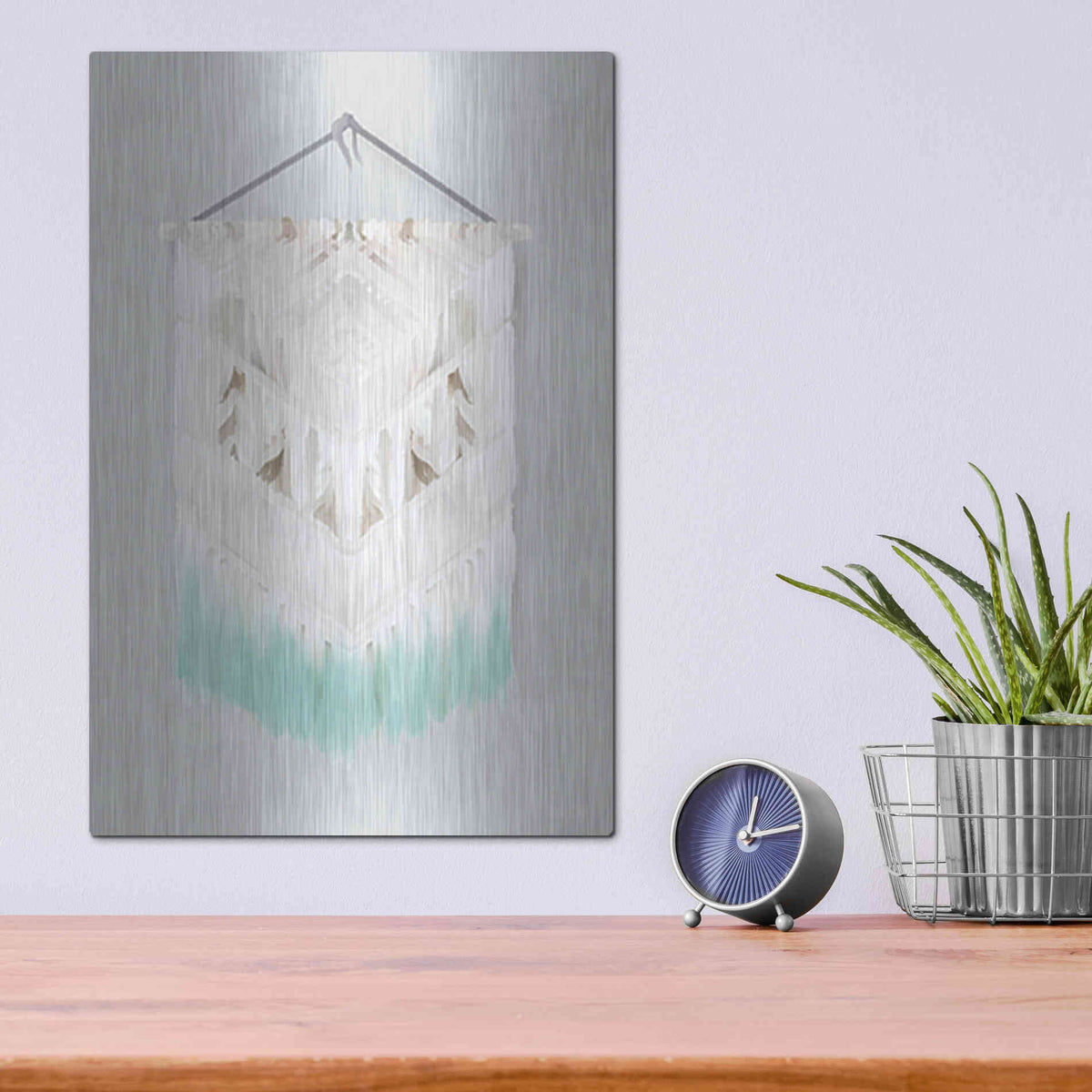 Luxe Metal Art 'Aqua Bohemian Macrame' by House Fenway, Metal Wall Art,12x16