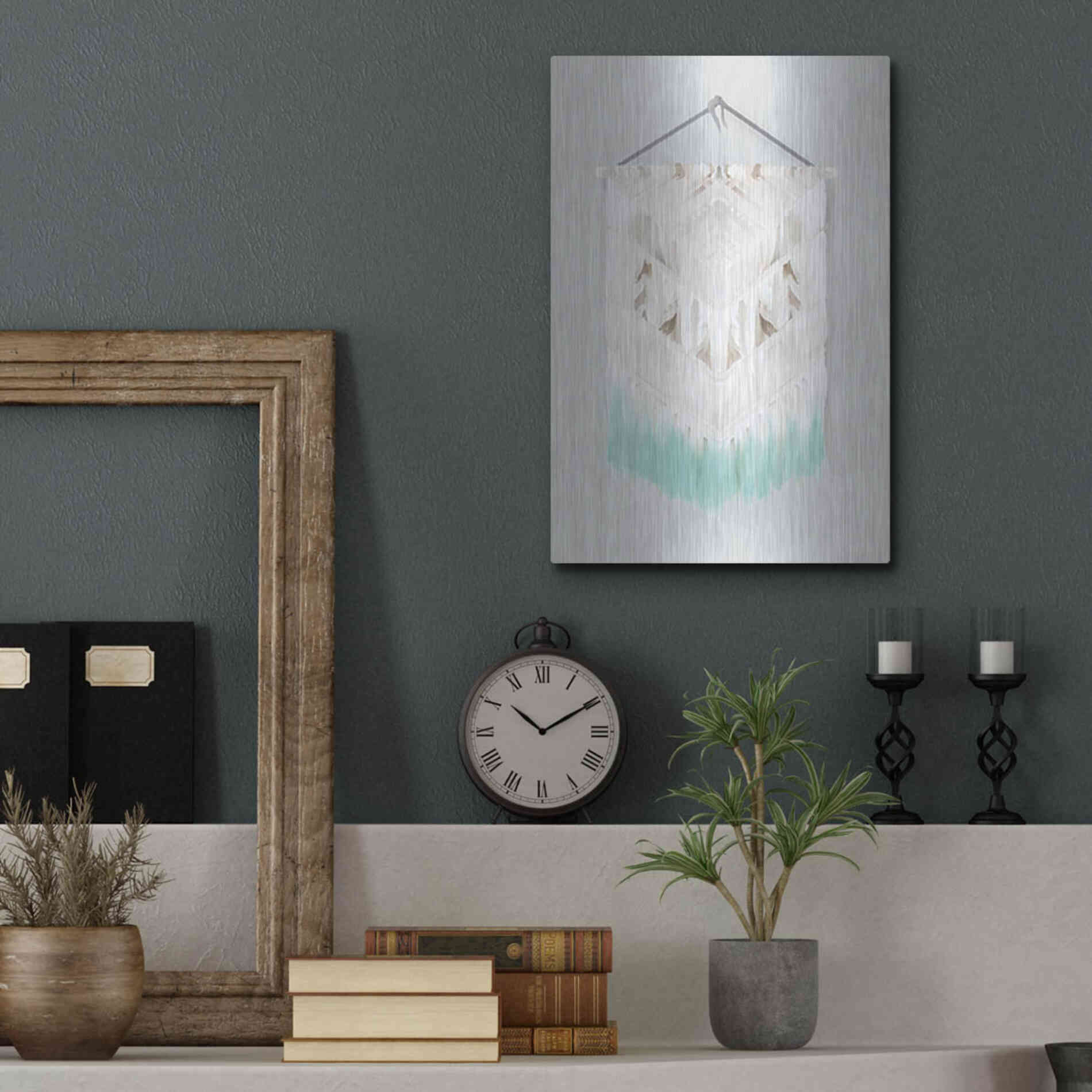 Luxe Metal Art 'Aqua Bohemian Macrame' by House Fenway, Metal Wall Art,12x16