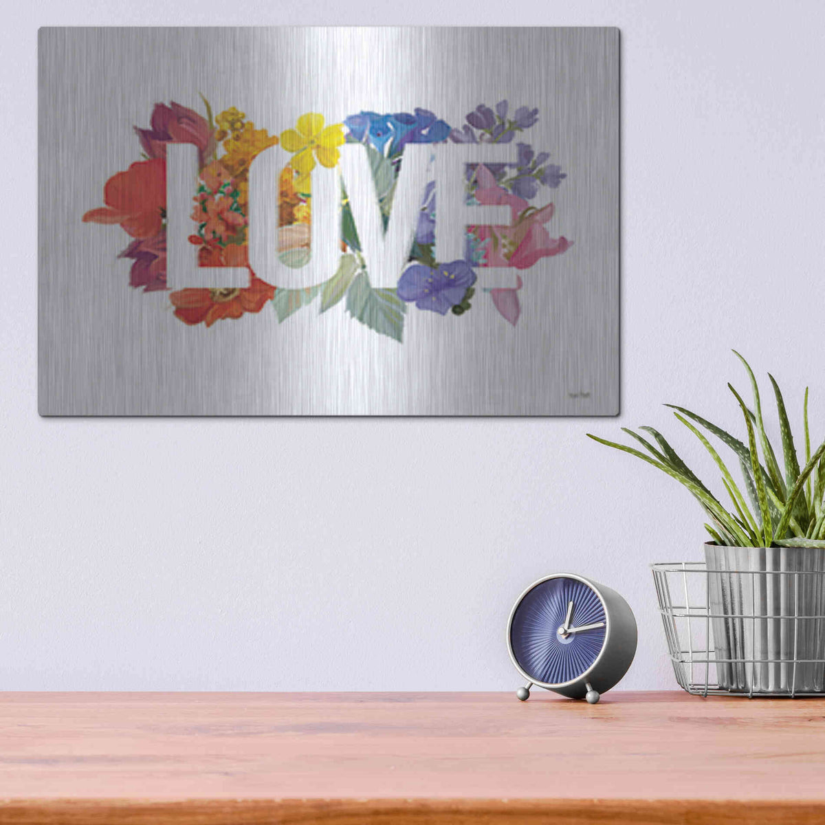 Luxe Metal Art 'Rainbow Love' by House Fenway, Metal Wall Art,16x12
