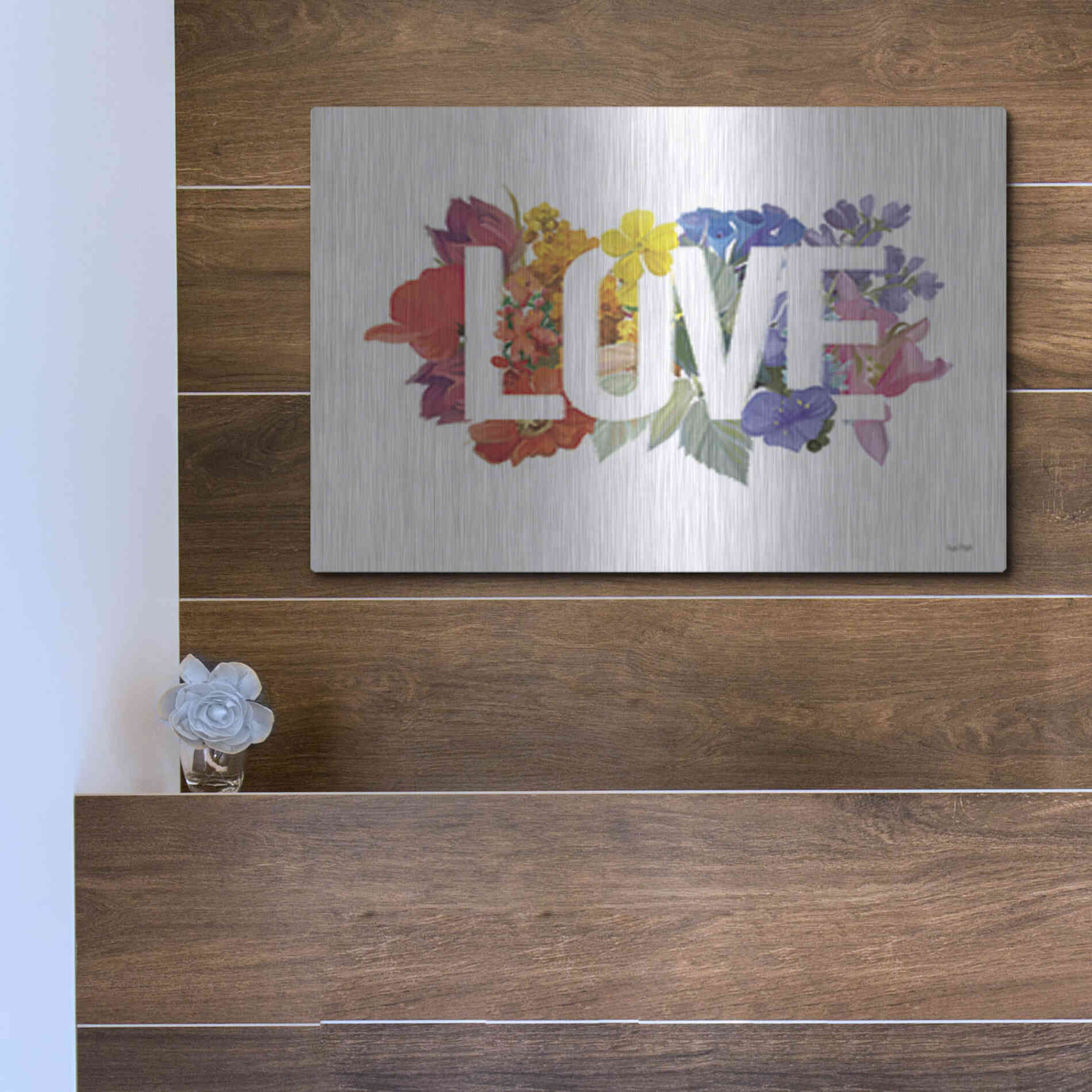 Luxe Metal Art 'Rainbow Love' by House Fenway, Metal Wall Art,16x12