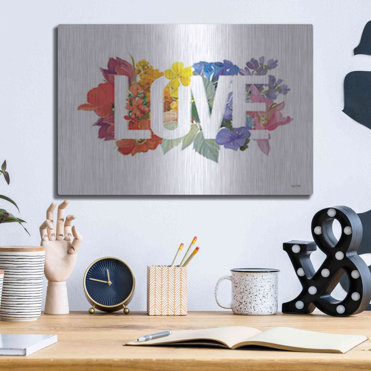 Luxe Metal Art 'Rainbow Love' by House Fenway, Metal Wall Art,16x12