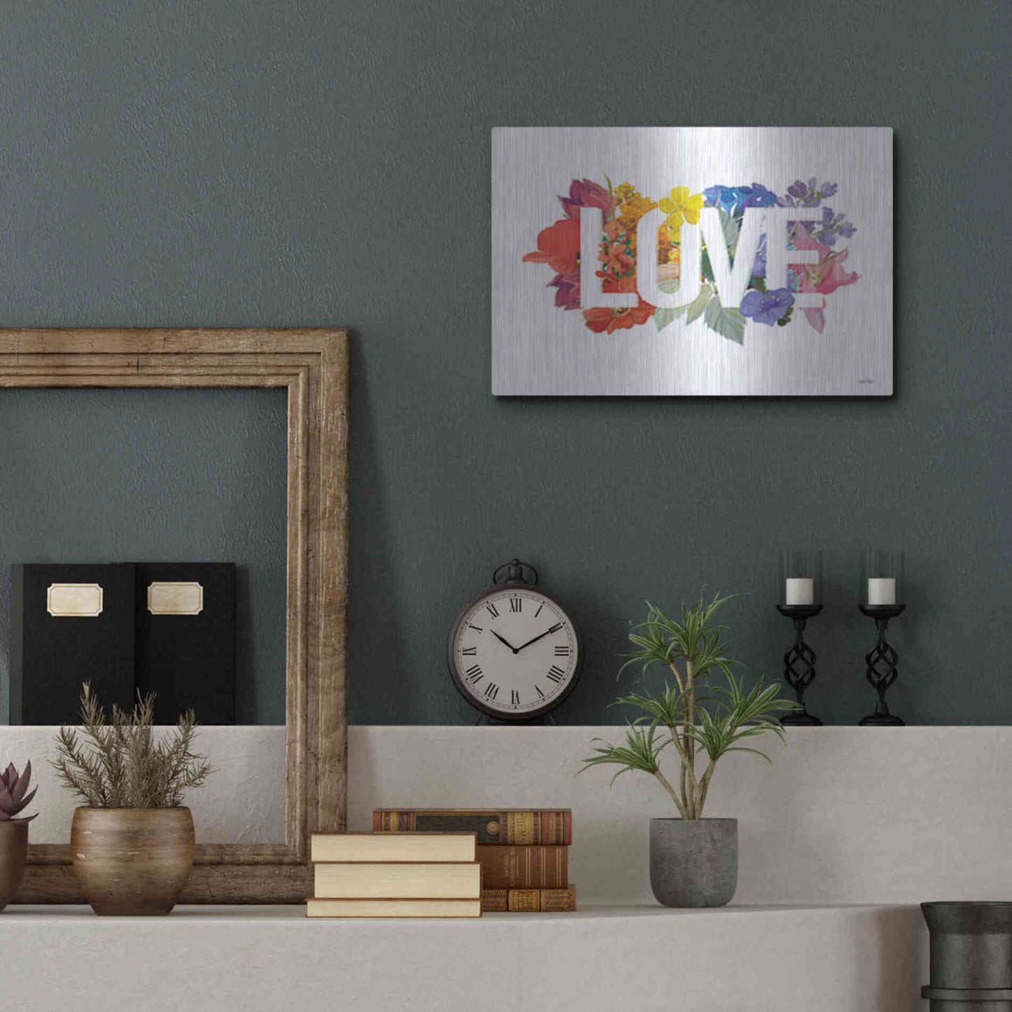 Luxe Metal Art 'Rainbow Love' by House Fenway, Metal Wall Art,16x12