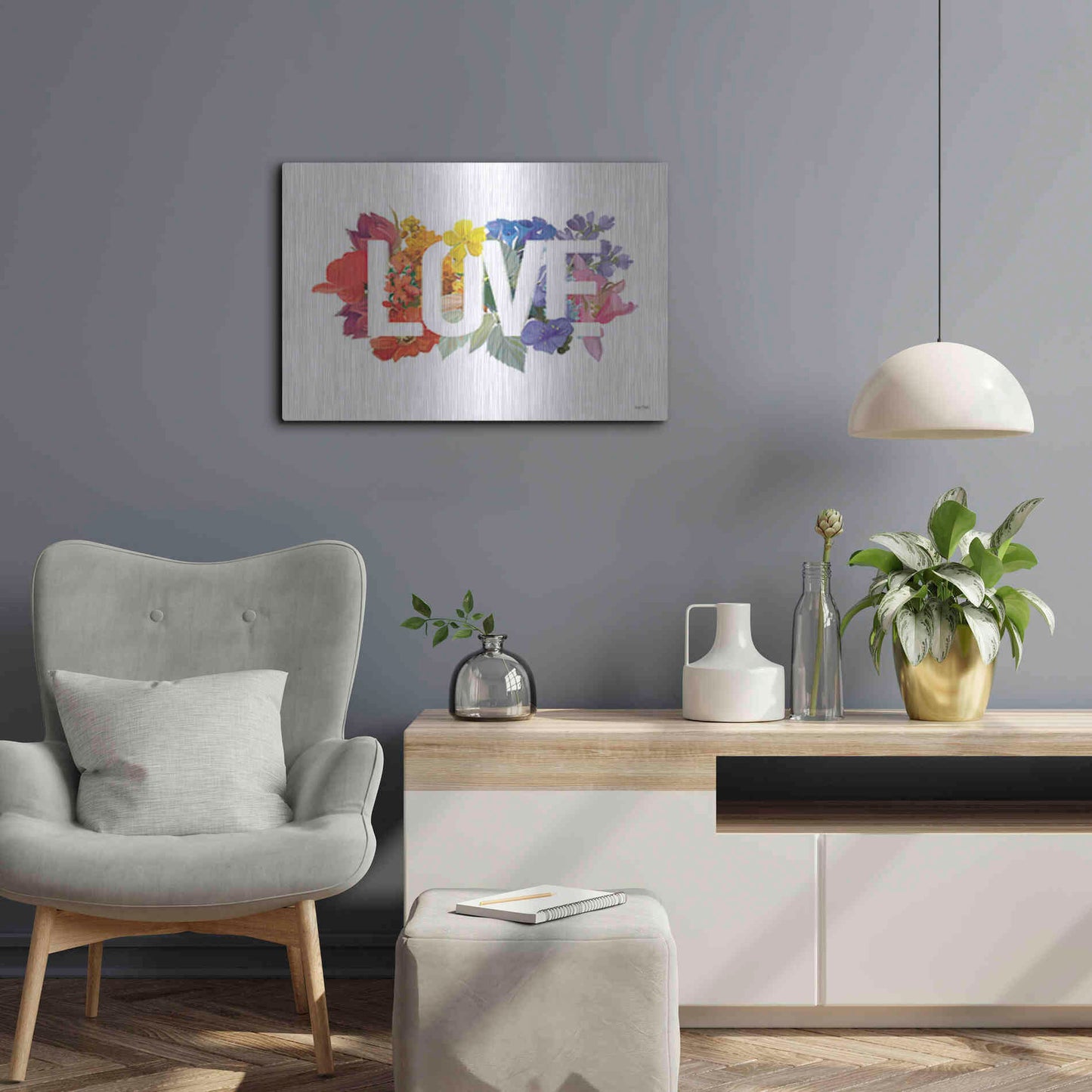 Luxe Metal Art 'Rainbow Love' by House Fenway, Metal Wall Art,24x16