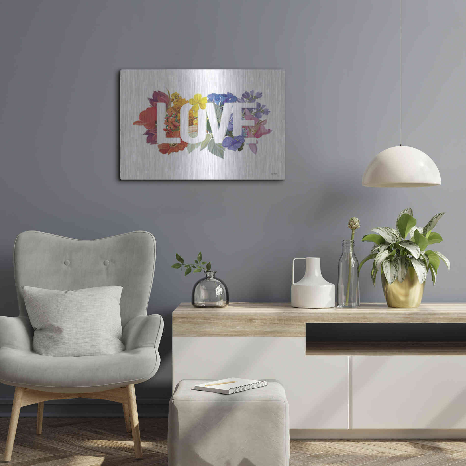 Luxe Metal Art 'Rainbow Love' by House Fenway, Metal Wall Art,24x16
