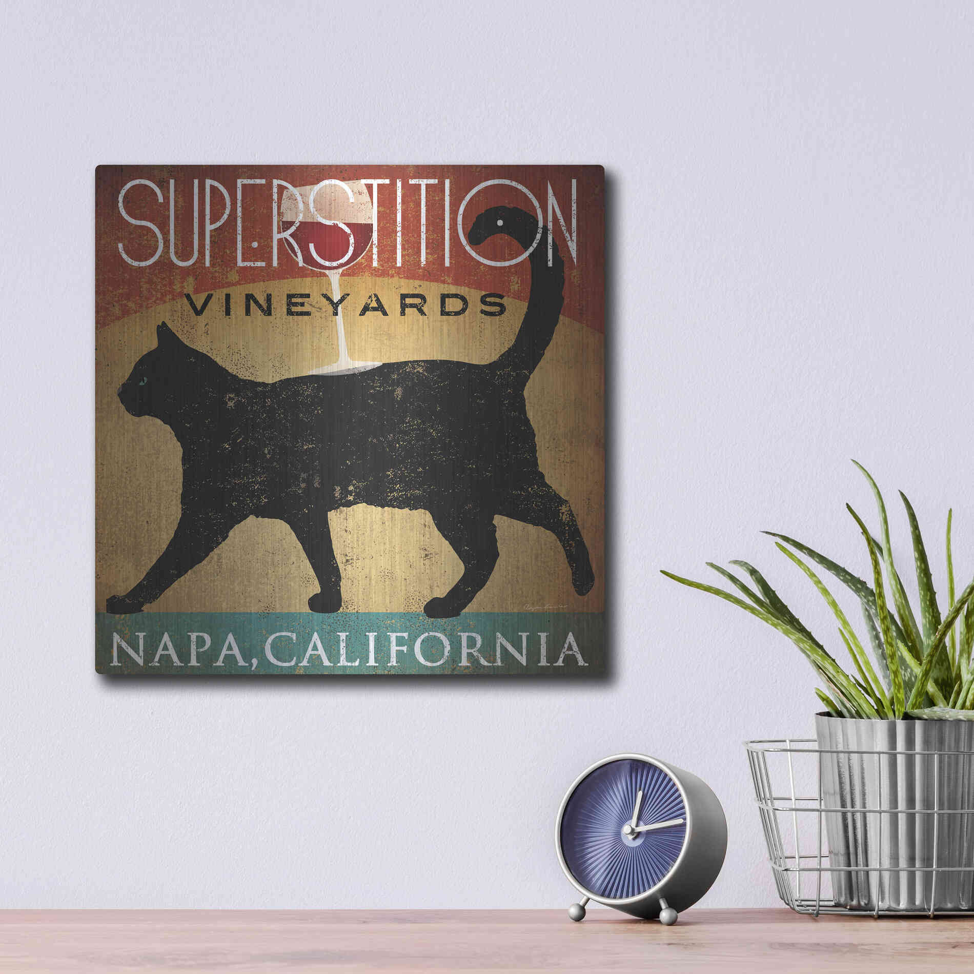 Luxe Metal Art 'Superstition Vineyards Cat' by Ryan Fowler, Metal Wall Art,12x12