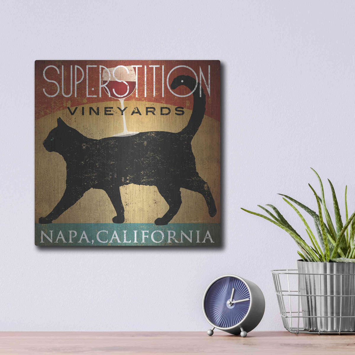 Luxe Metal Art 'Superstition Vineyards Cat' by Ryan Fowler, Metal Wall Art,12x12