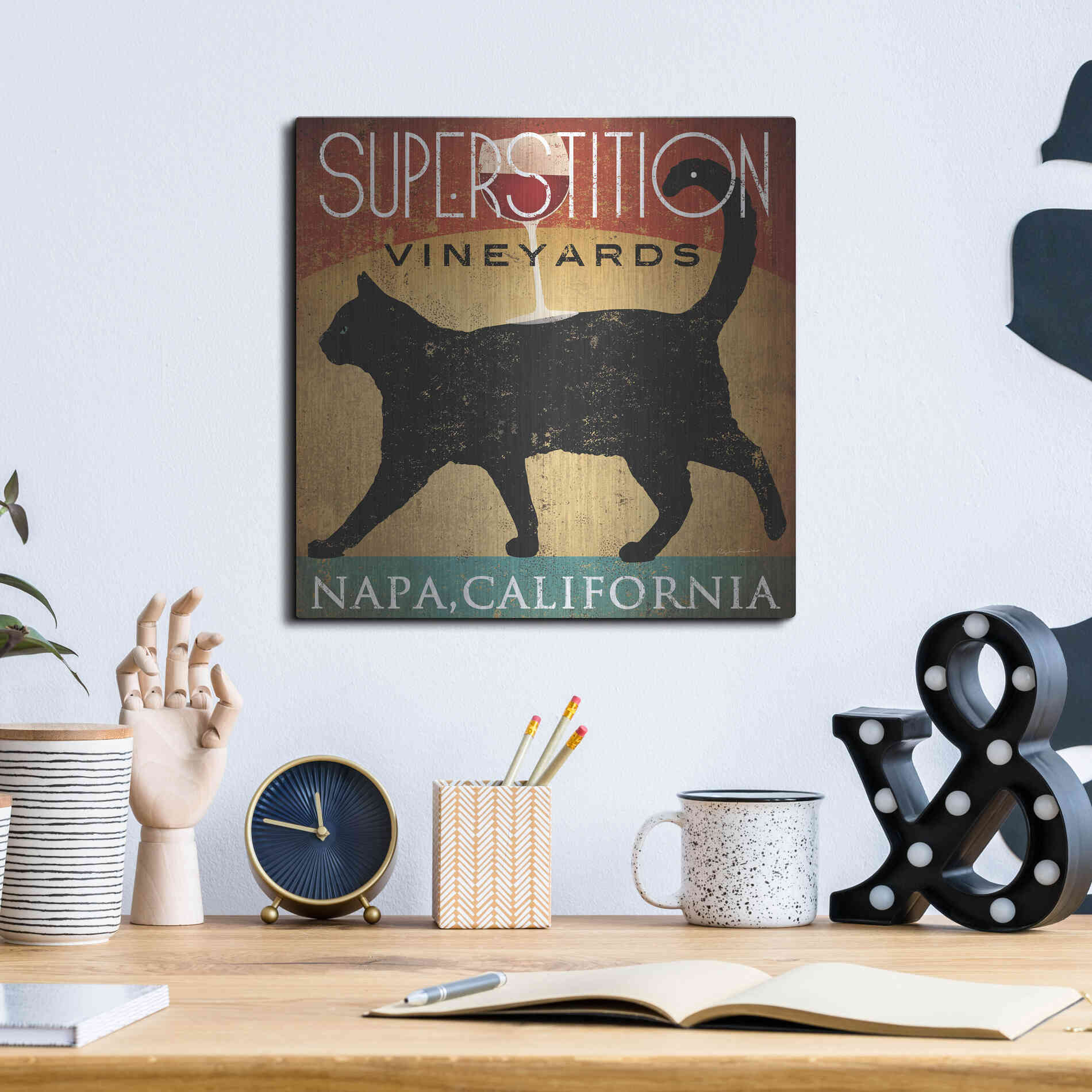 Luxe Metal Art 'Superstition Vineyards Cat' by Ryan Fowler, Metal Wall Art,12x12