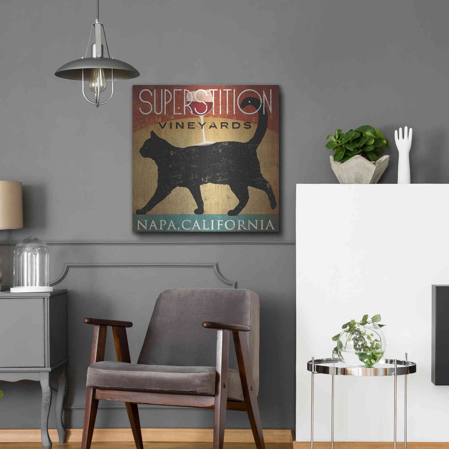 Luxe Metal Art 'Superstition Vineyards Cat' by Ryan Fowler, Metal Wall Art,24x24