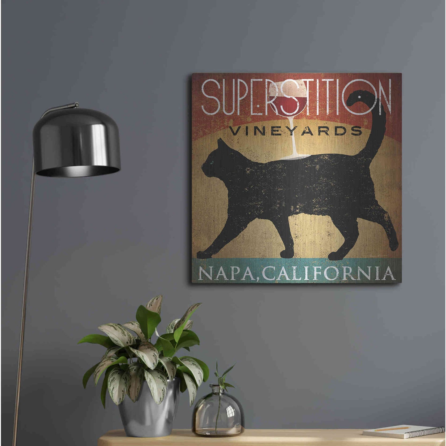 Luxe Metal Art 'Superstition Vineyards Cat' by Ryan Fowler, Metal Wall Art,24x24