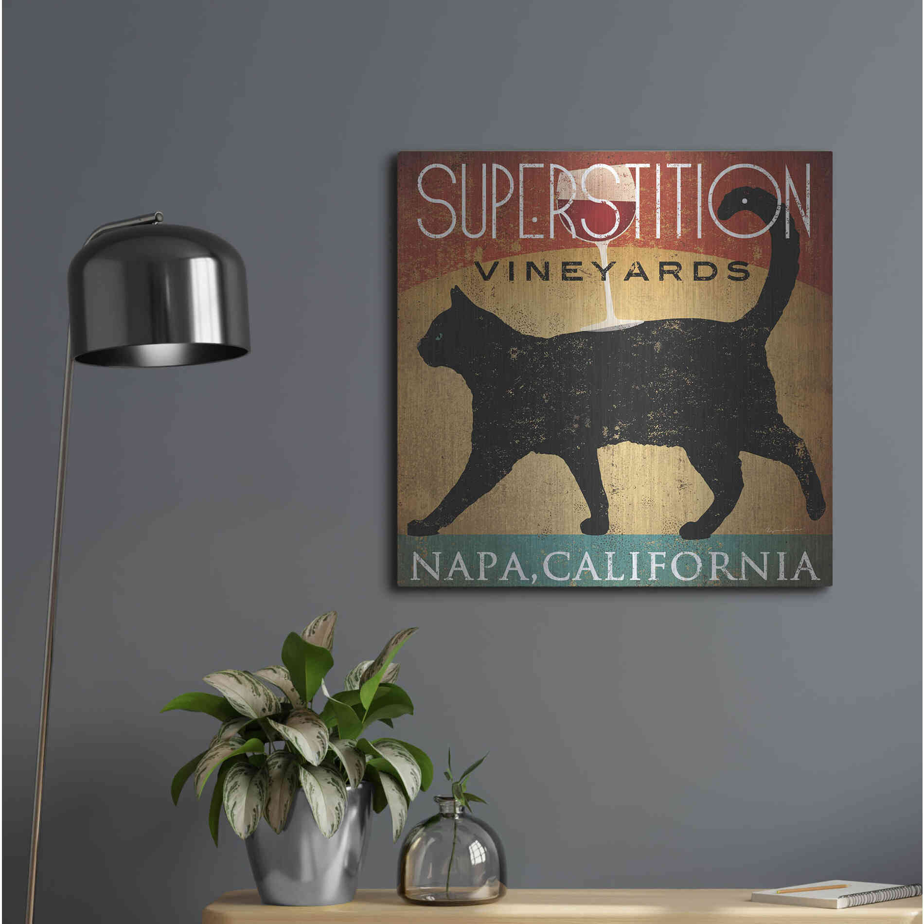 Luxe Metal Art 'Superstition Vineyards Cat' by Ryan Fowler, Metal Wall Art,24x24