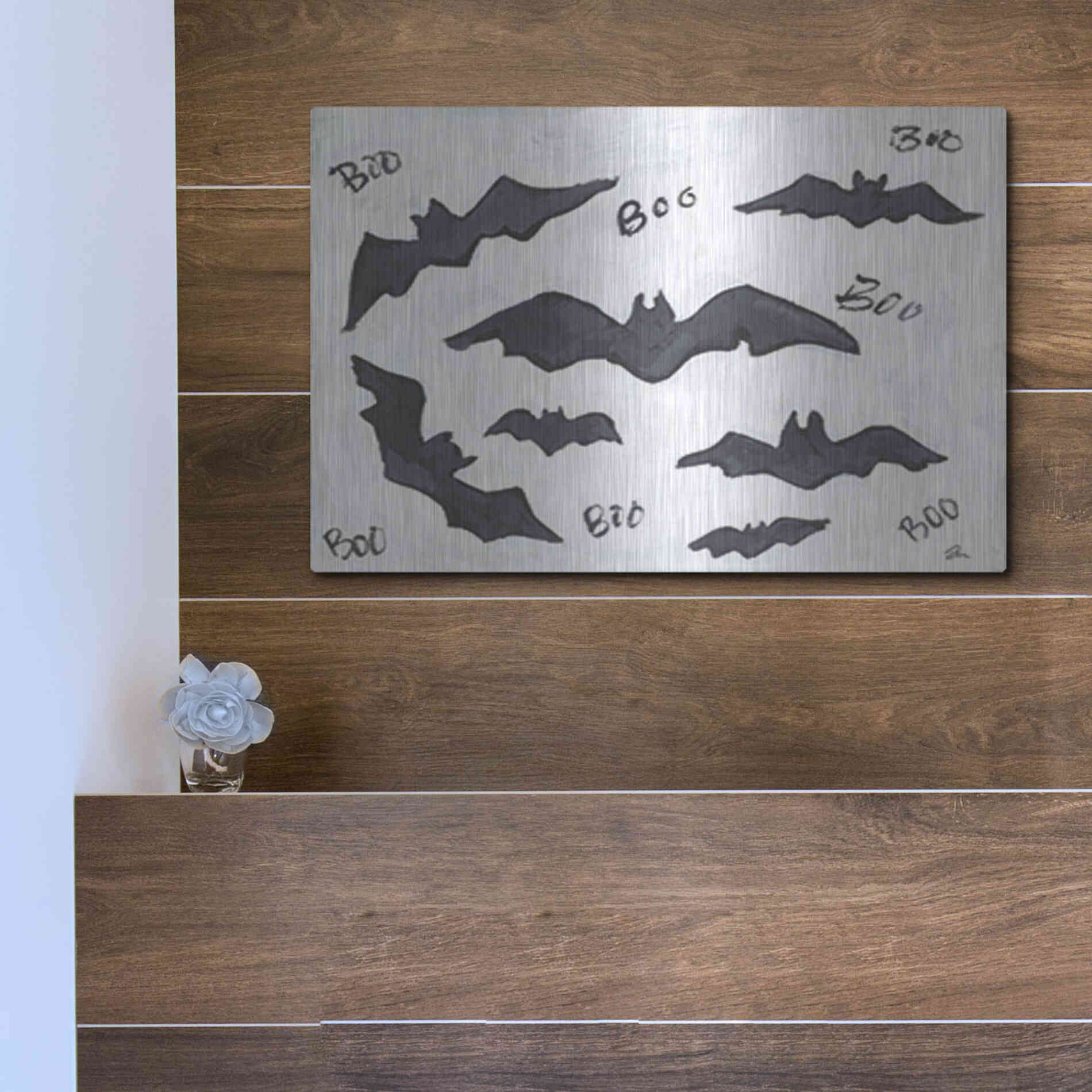 Luxe Metal Art 'Boo Bats' by Cindy Jacobs, Metal Wall Art,16x12