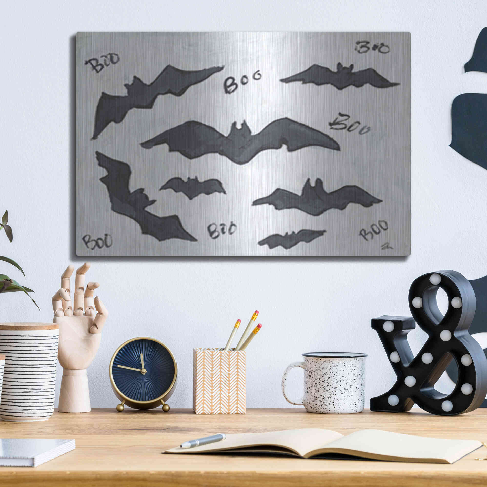 Luxe Metal Art 'Boo Bats' by Cindy Jacobs, Metal Wall Art,16x12