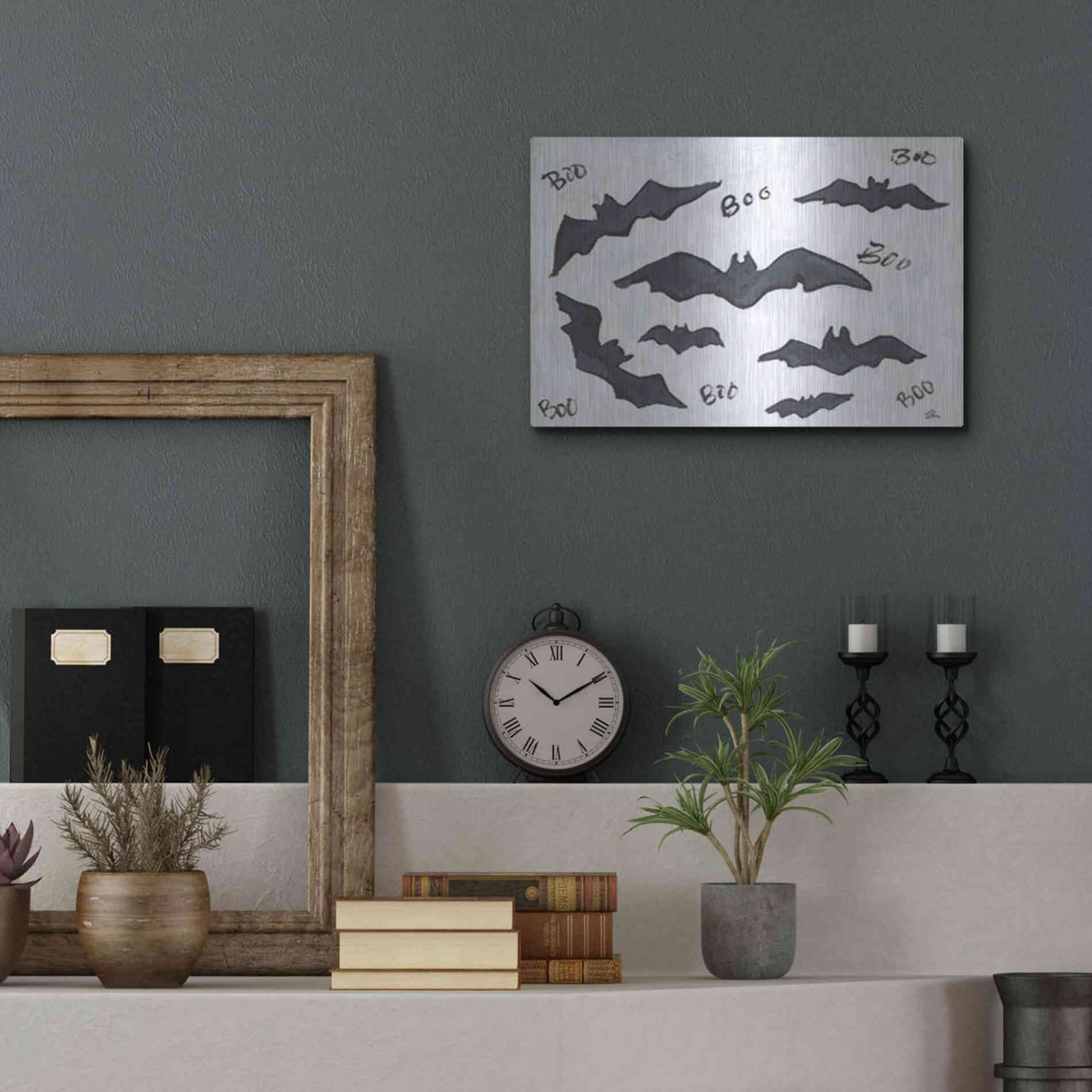 Luxe Metal Art 'Boo Bats' by Cindy Jacobs, Metal Wall Art,16x12