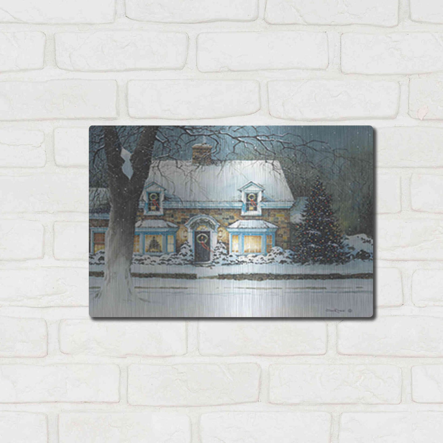 Luxe Metal Art 'Snow Softly Falling' by John Rossini, Metal Wall Art,16x12