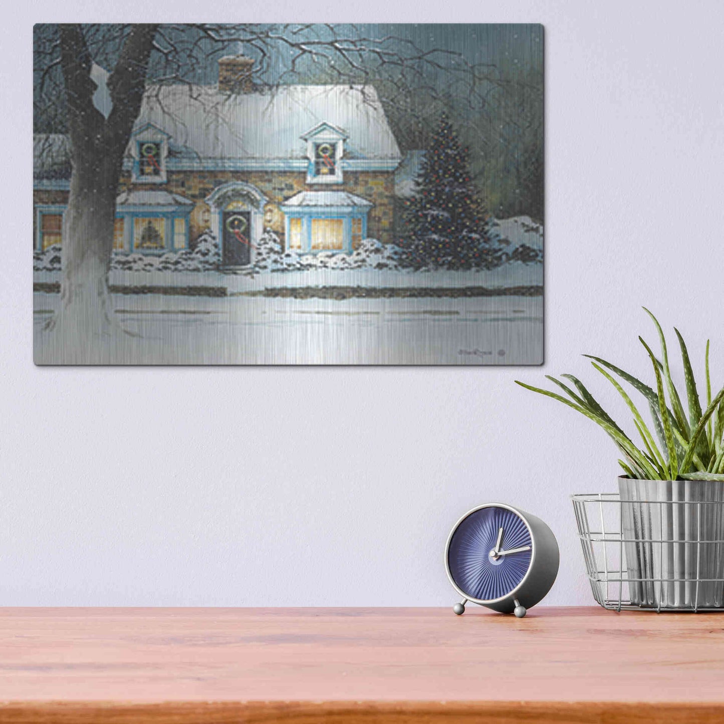 Luxe Metal Art 'Snow Softly Falling' by John Rossini, Metal Wall Art,16x12