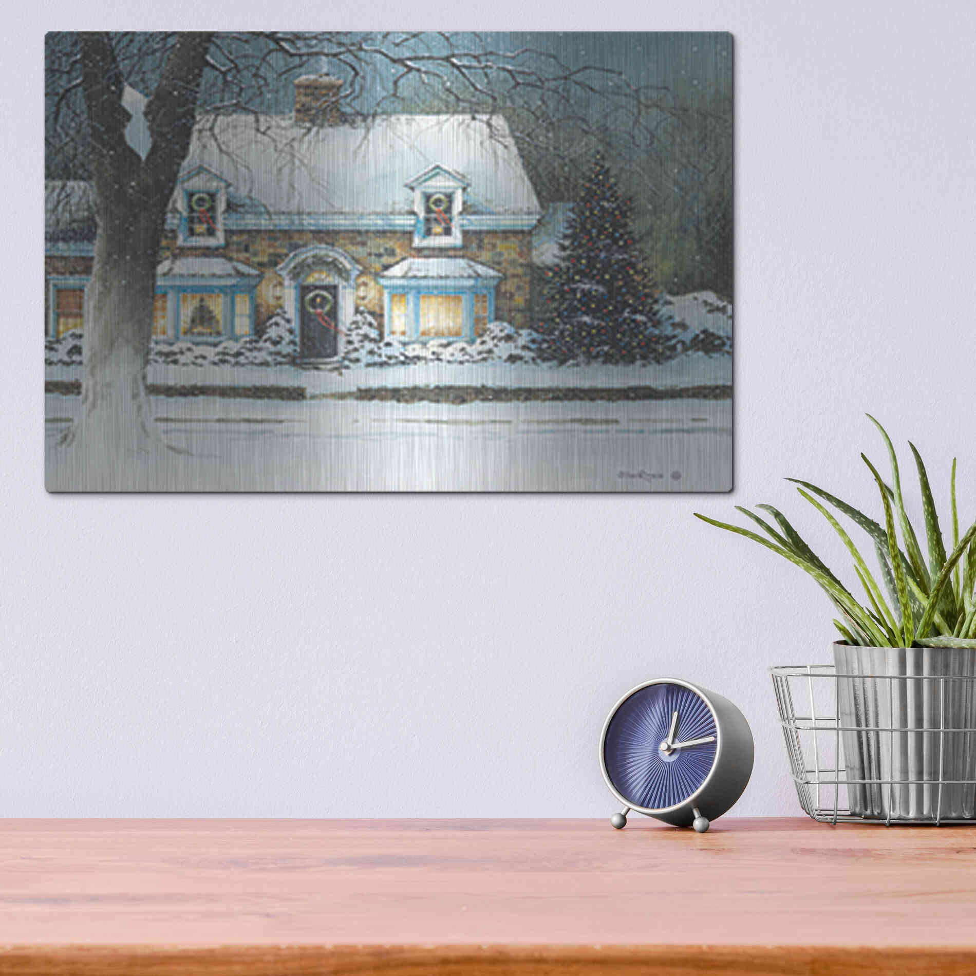 Luxe Metal Art 'Snow Softly Falling' by John Rossini, Metal Wall Art,16x12