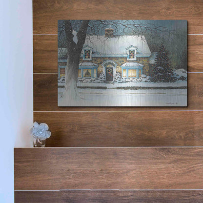 Luxe Metal Art 'Snow Softly Falling' by John Rossini, Metal Wall Art,16x12