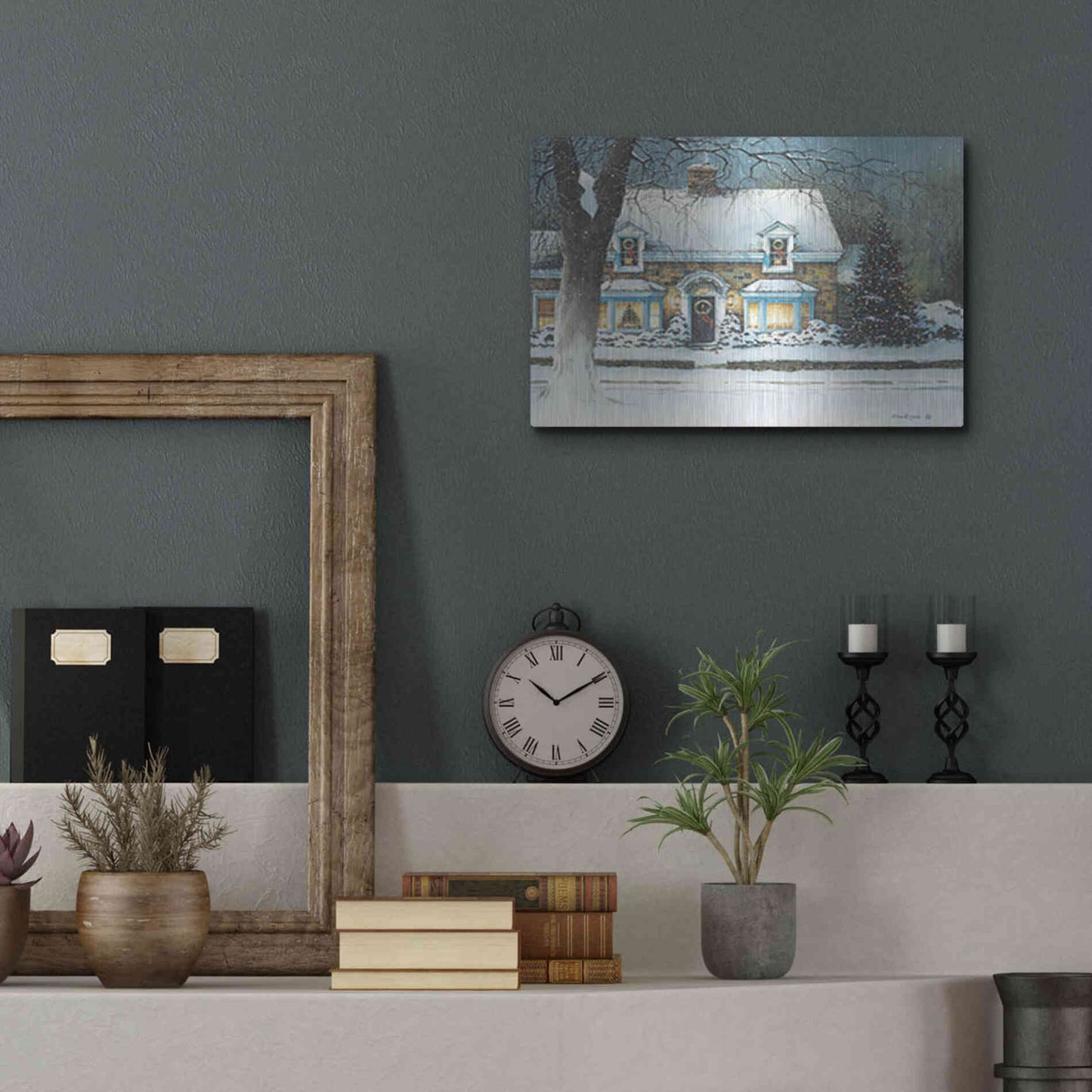 Luxe Metal Art 'Snow Softly Falling' by John Rossini, Metal Wall Art,16x12