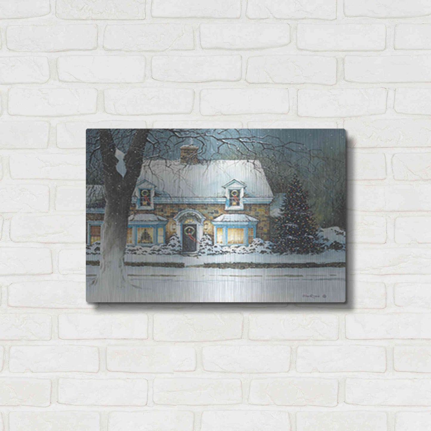 Luxe Metal Art 'Snow Softly Falling' by John Rossini, Metal Wall Art,24x16