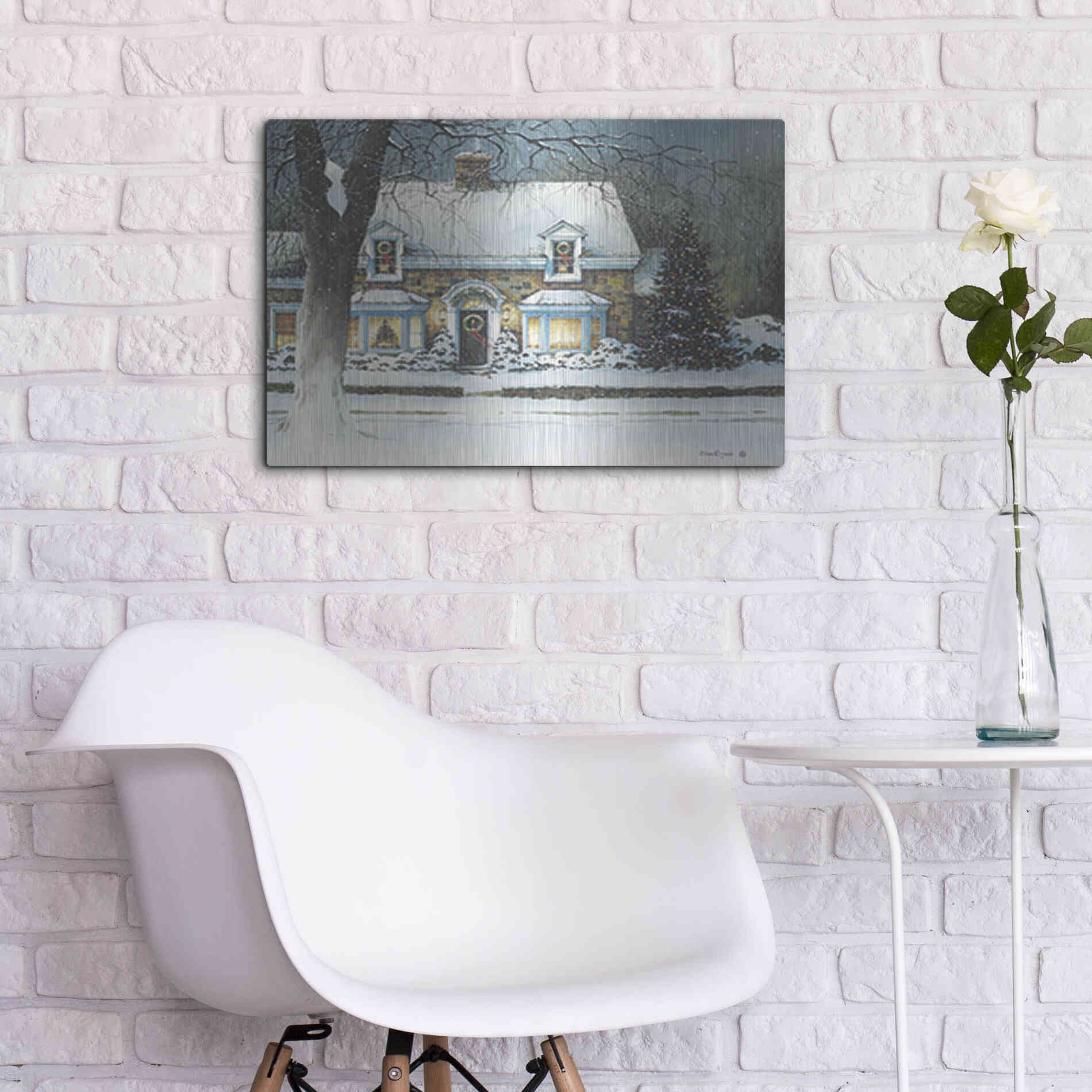 Luxe Metal Art 'Snow Softly Falling' by John Rossini, Metal Wall Art,24x16