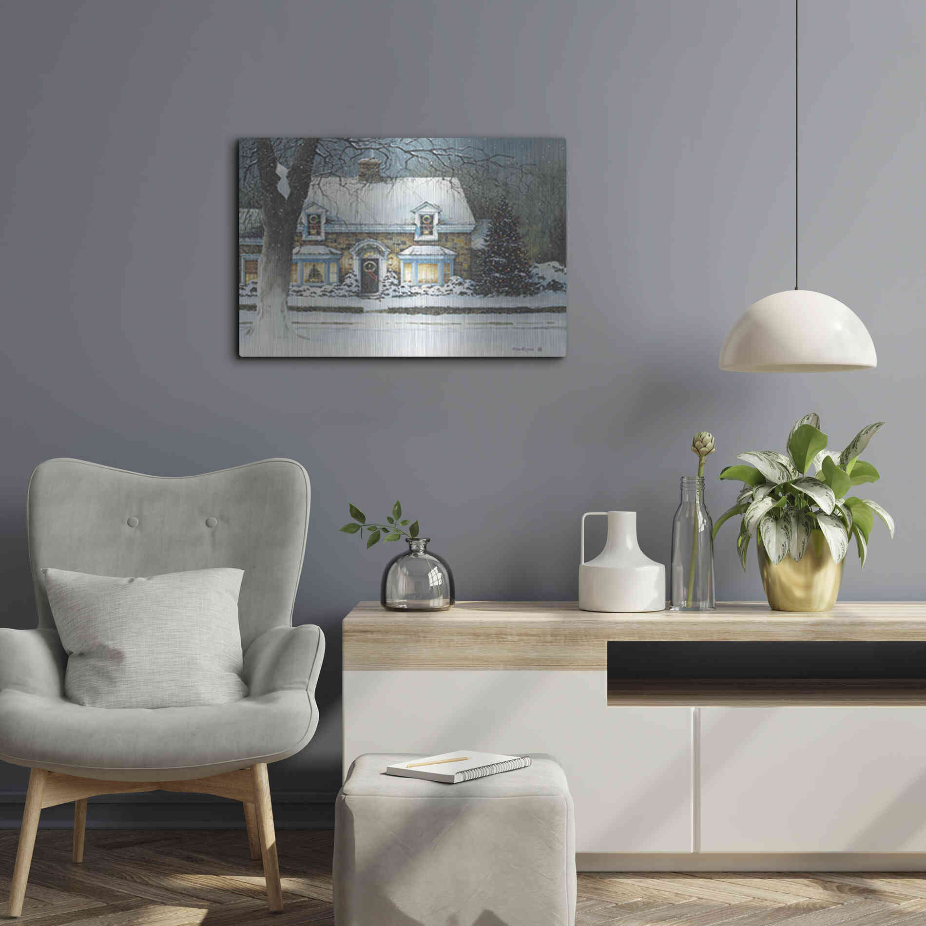 Luxe Metal Art 'Snow Softly Falling' by John Rossini, Metal Wall Art,24x16