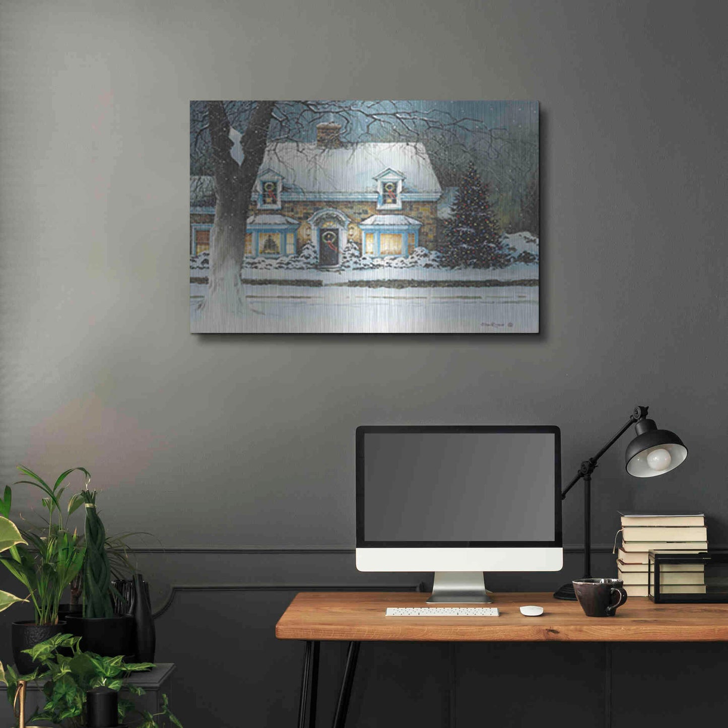 Luxe Metal Art 'Snow Softly Falling' by John Rossini, Metal Wall Art,36x24