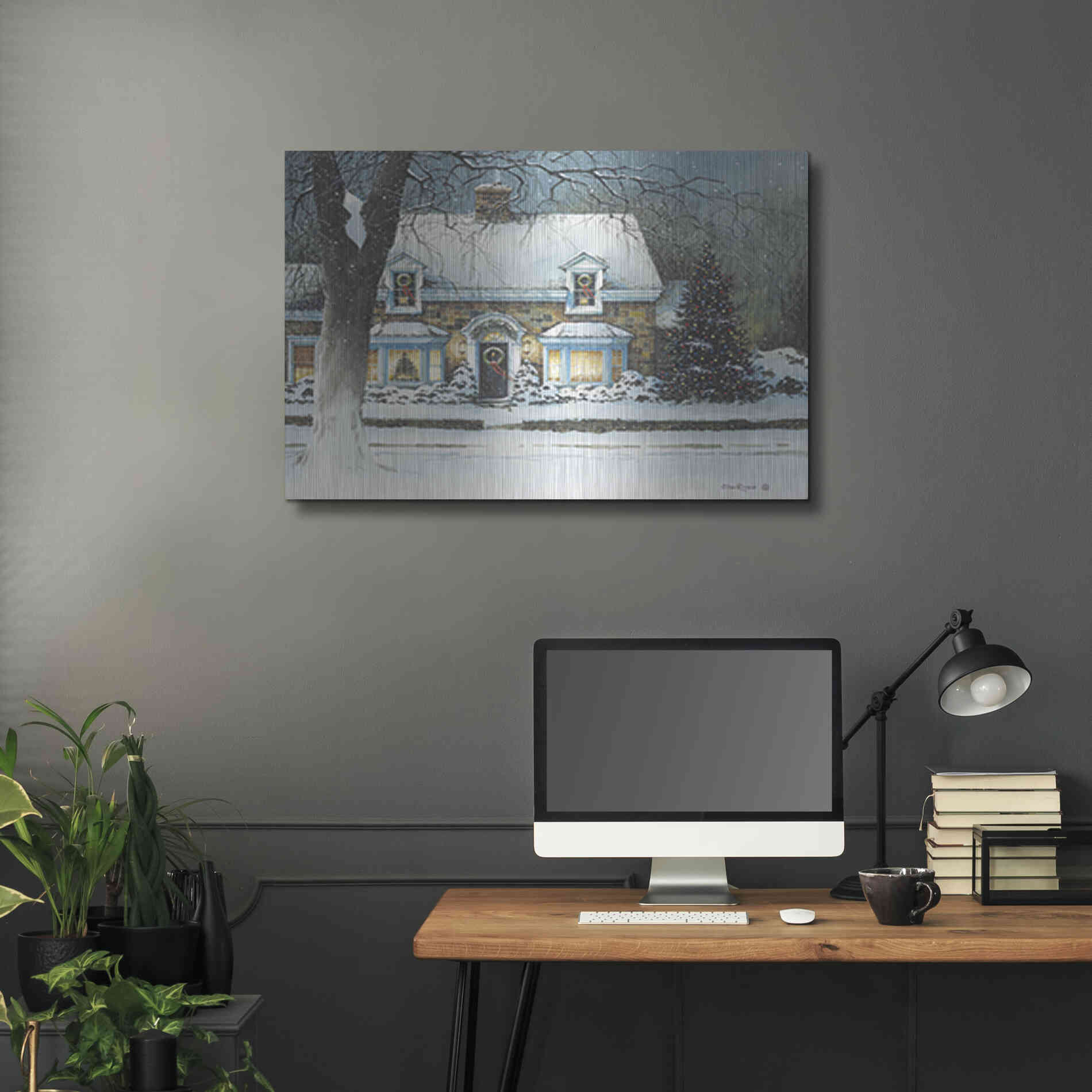 Luxe Metal Art 'Snow Softly Falling' by John Rossini, Metal Wall Art,36x24