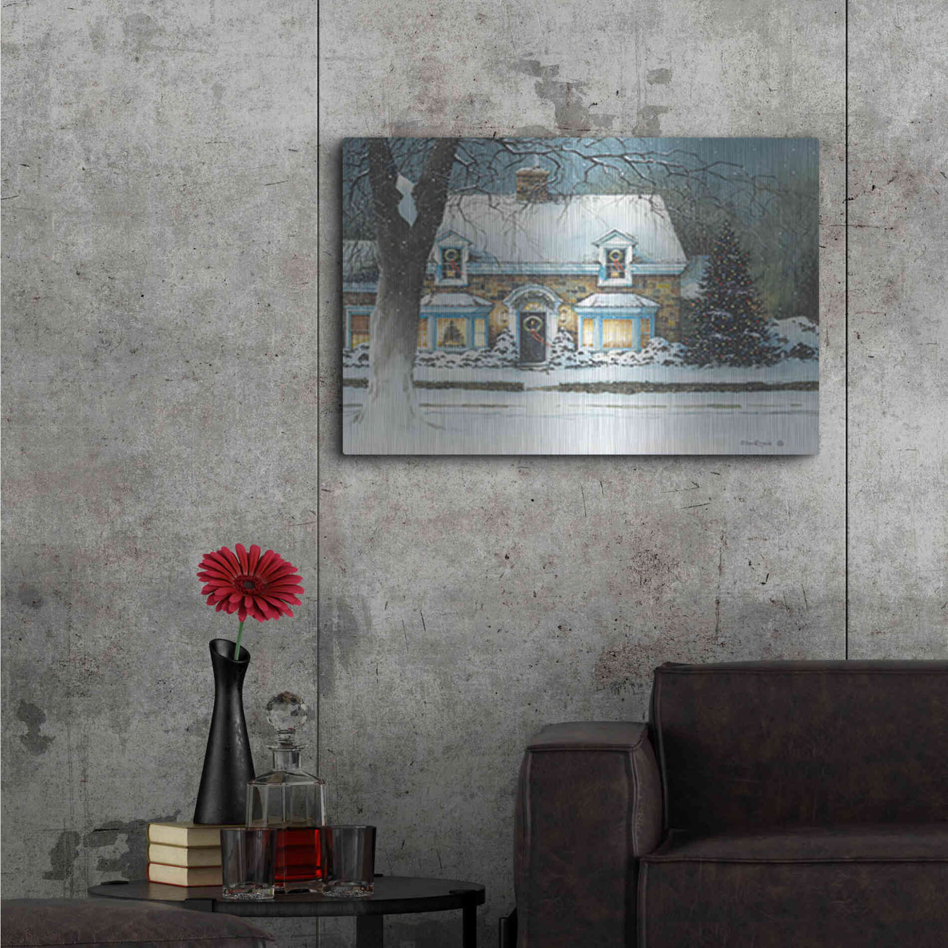 Luxe Metal Art 'Snow Softly Falling' by John Rossini, Metal Wall Art,36x24