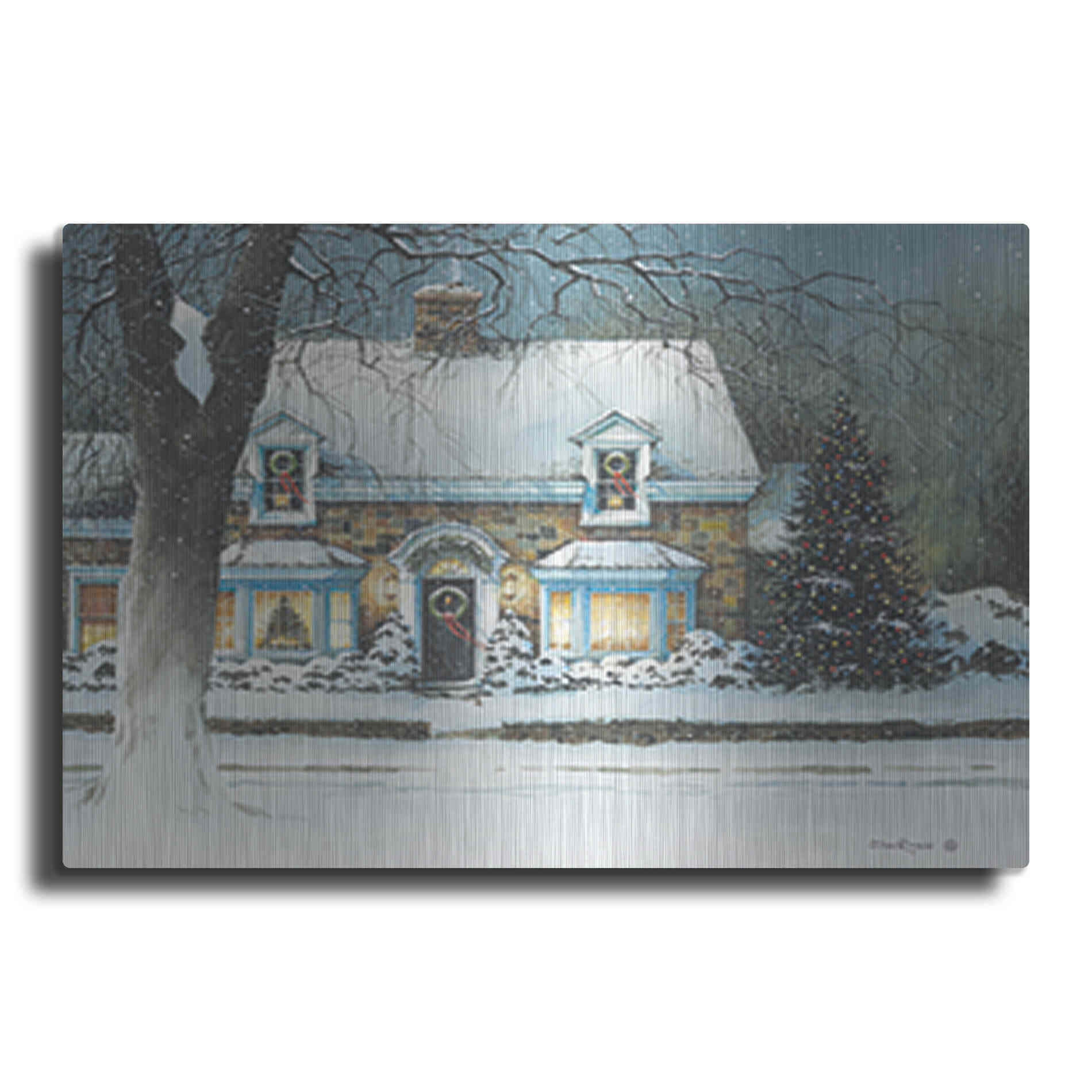 Luxe Metal Art 'Snow Softly Falling' by John Rossini, Metal Wall Art