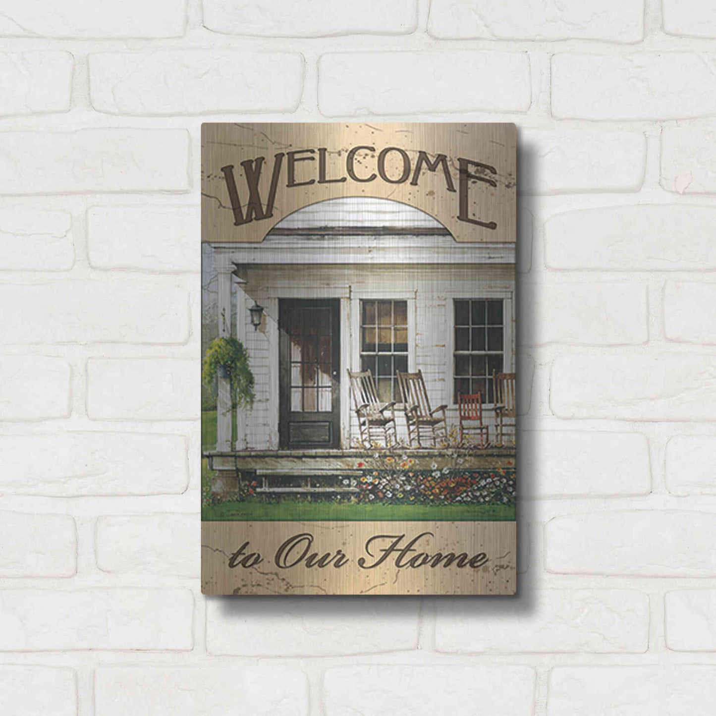 Luxe Metal Art 'Welcome to Our Home' by John Rossini, Metal Wall Art,12x16