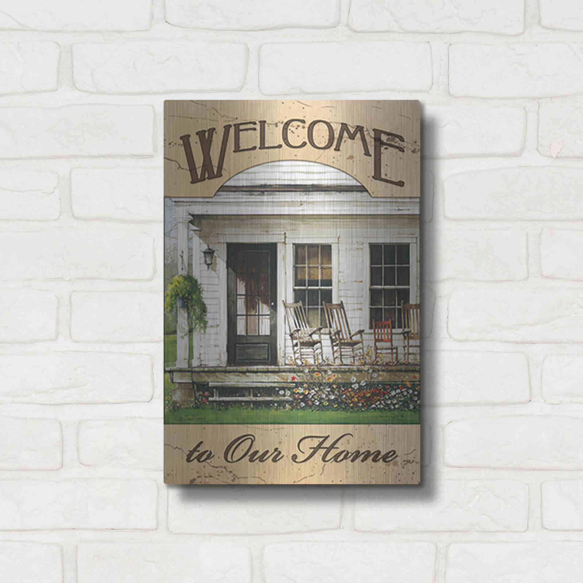 Luxe Metal Art 'Welcome to Our Home' by John Rossini, Metal Wall Art,12x16