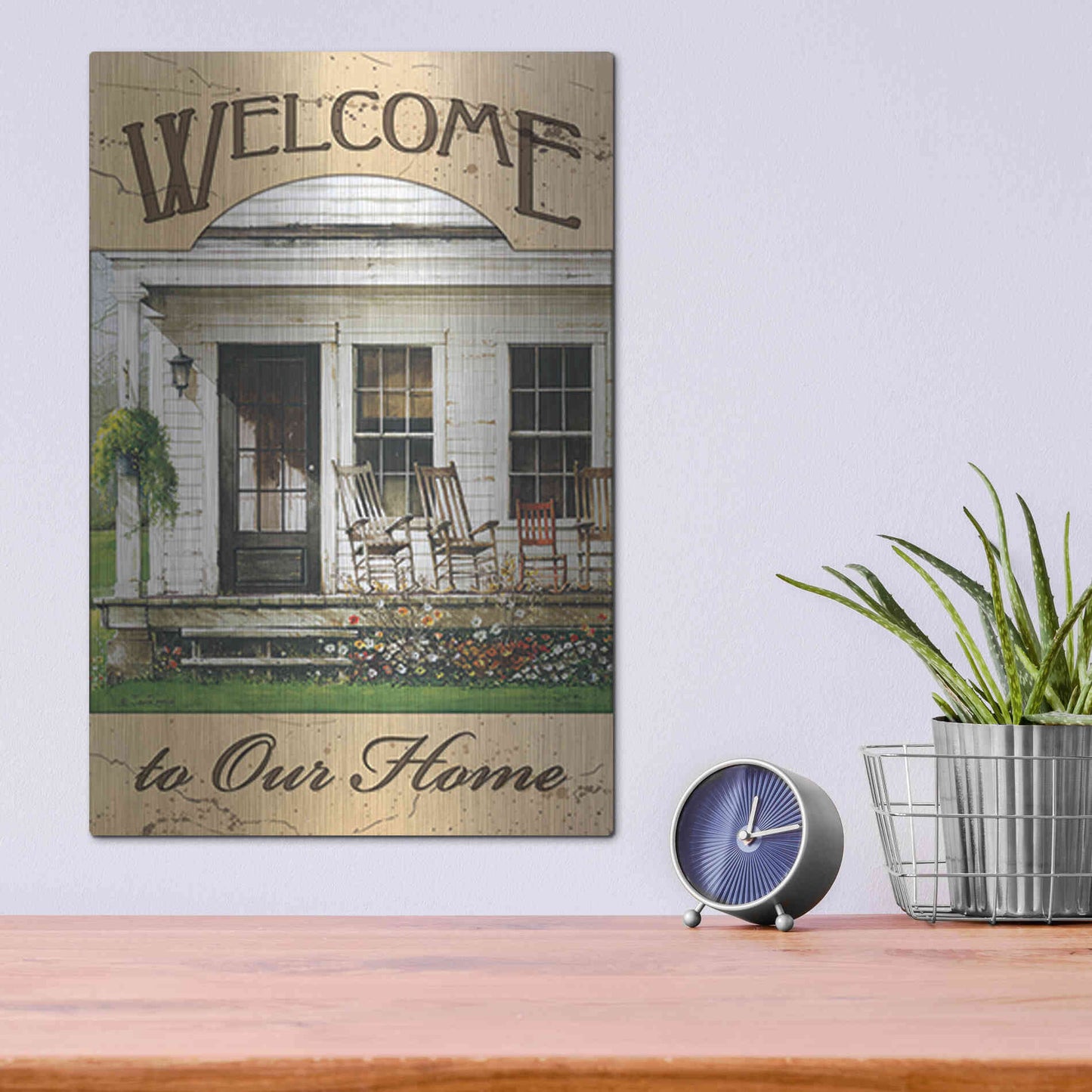 Luxe Metal Art 'Welcome to Our Home' by John Rossini, Metal Wall Art,12x16