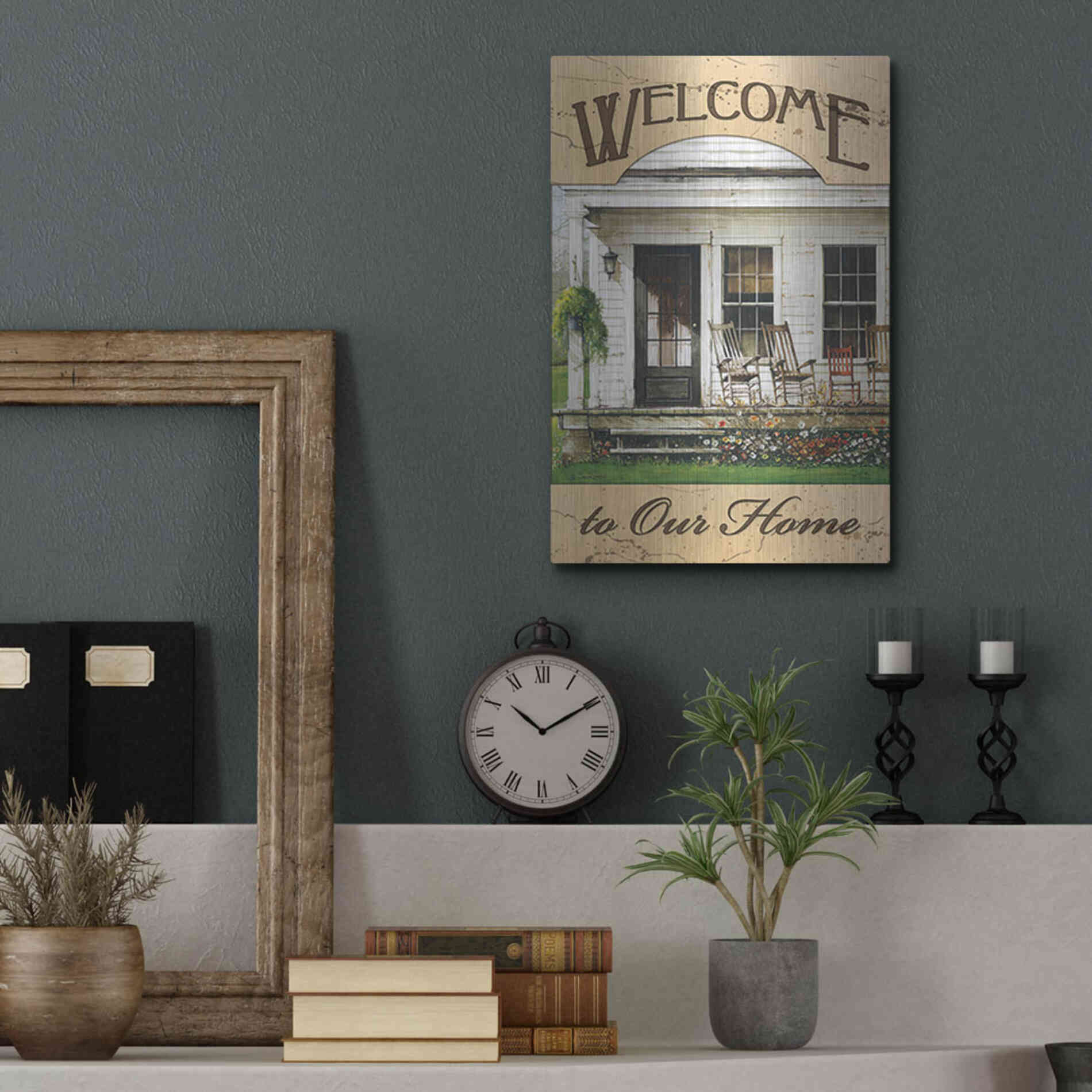 Luxe Metal Art 'Welcome to Our Home' by John Rossini, Metal Wall Art,12x16