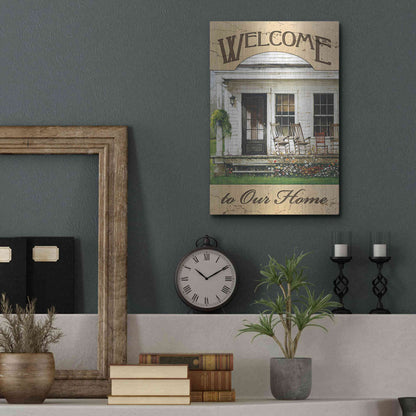 Luxe Metal Art 'Welcome to Our Home' by John Rossini, Metal Wall Art,12x16