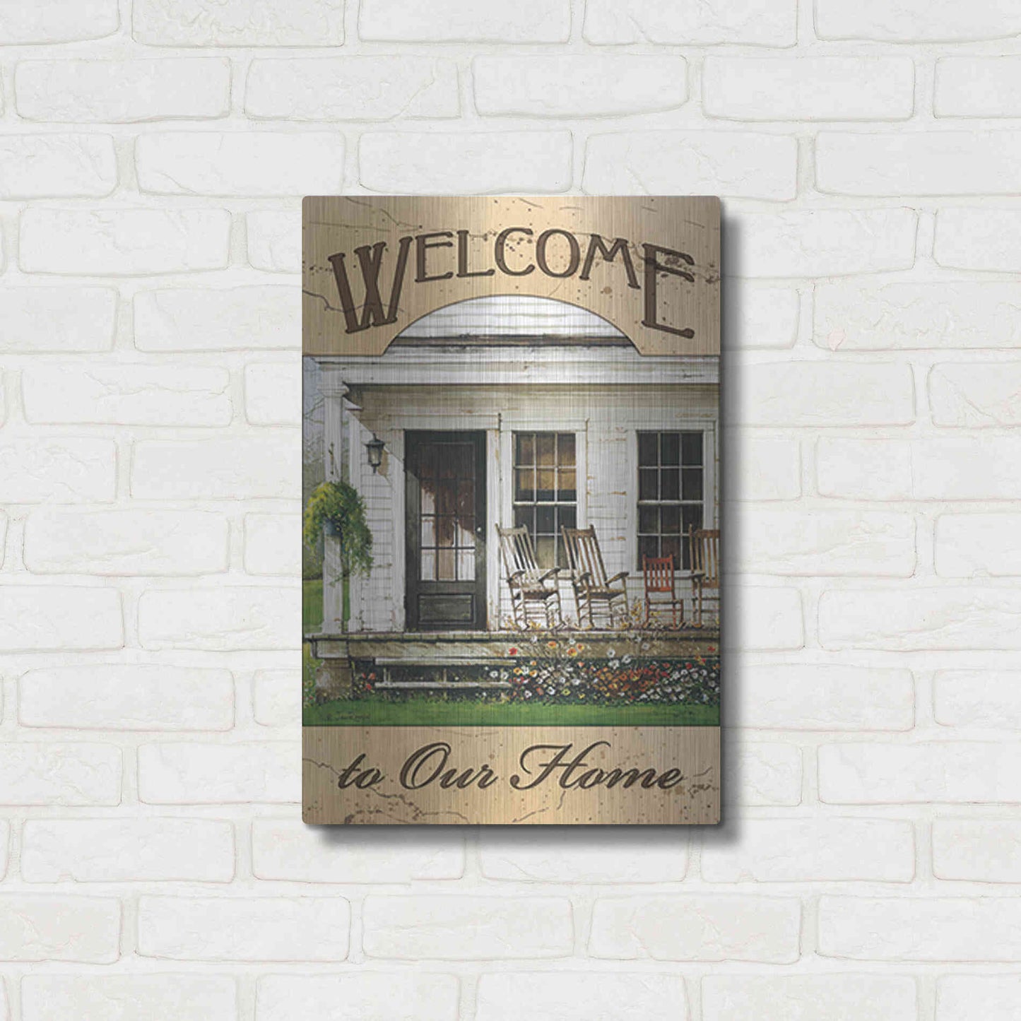 Luxe Metal Art 'Welcome to Our Home' by John Rossini, Metal Wall Art,16x24