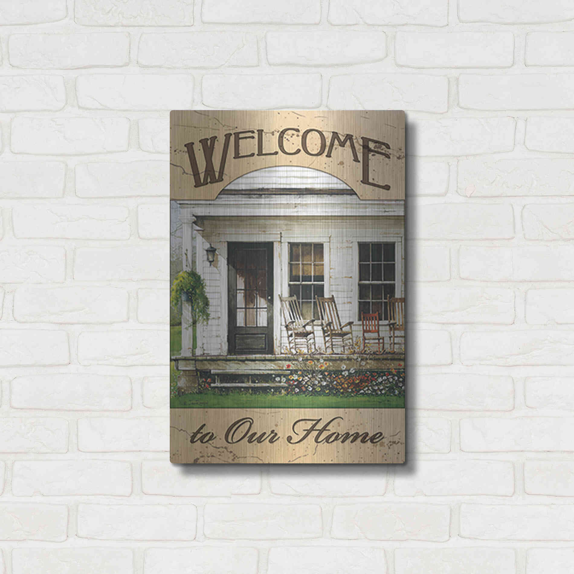 Luxe Metal Art 'Welcome to Our Home' by John Rossini, Metal Wall Art,16x24