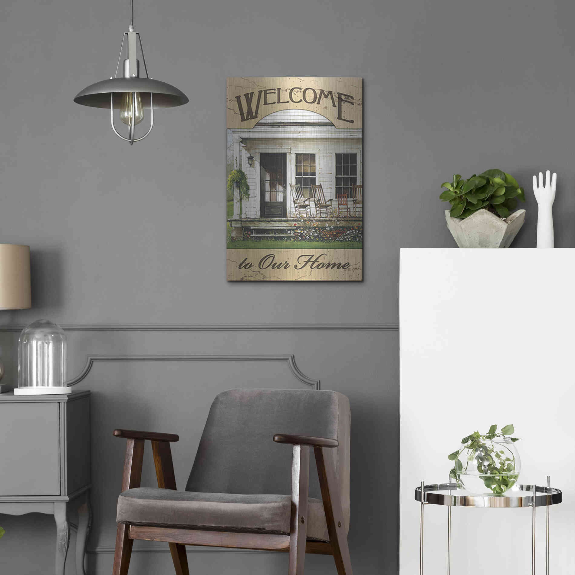Luxe Metal Art 'Welcome to Our Home' by John Rossini, Metal Wall Art,16x24