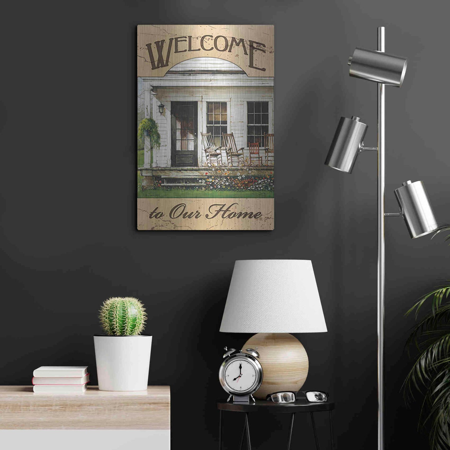 Luxe Metal Art 'Welcome to Our Home' by John Rossini, Metal Wall Art,16x24