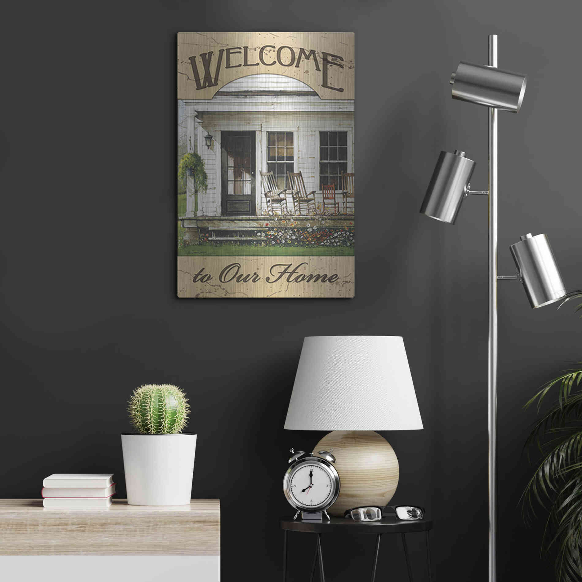 Luxe Metal Art 'Welcome to Our Home' by John Rossini, Metal Wall Art,16x24