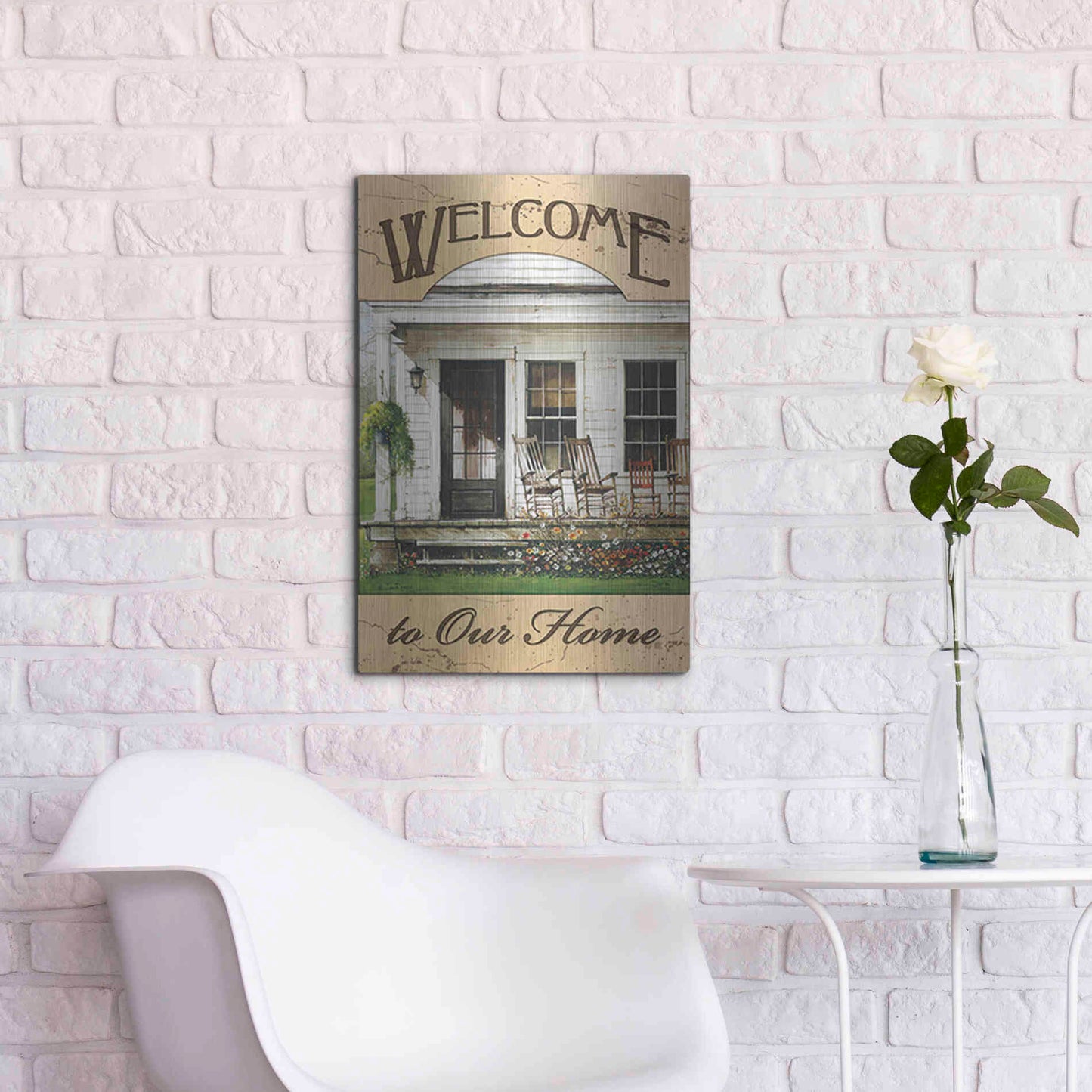 Luxe Metal Art 'Welcome to Our Home' by John Rossini, Metal Wall Art,16x24